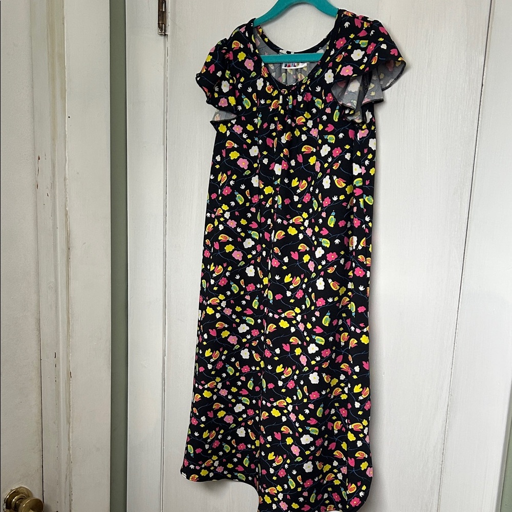 Dot Dot Smile Black Dress with Colorful Floral and Bird Pattern